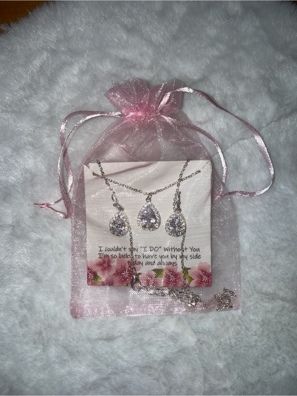 Silver Teardrop Pendant Necklace & Earrings Set - Bridesmaid Jewelry Gift